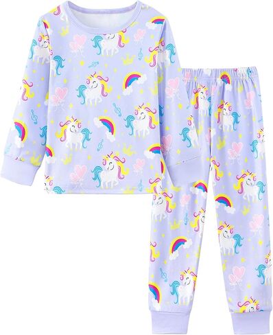 Mikrdoo طقم بيجامات للفتيات الصغيرات مكون من قطعتين بأكمام طويلة ملابس نوم ناعمة قابلة للتمدد للأطفال من عمر 12 شهرًا إلى 7 سنوات in Kuwait
