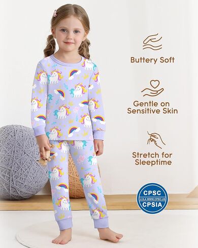 Mikrdoo طقم بيجامات للفتيات الصغيرات مكون من قطعتين بأكمام طويلة ملابس نوم ناعمة قابلة للتمدد للأطفال من عمر 12 شهرًا إلى 7 سنوات in Kuwait