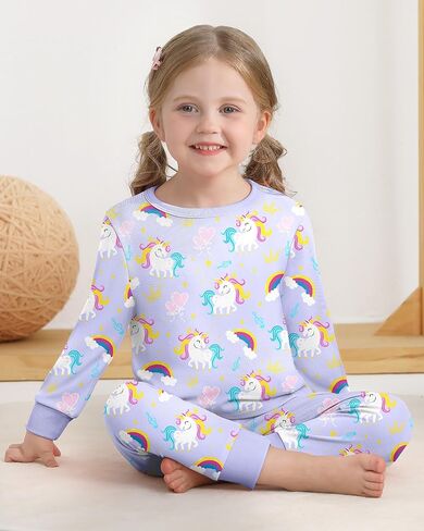 Mikrdoo طقم بيجامات للفتيات الصغيرات مكون من قطعتين بأكمام طويلة ملابس نوم ناعمة قابلة للتمدد للأطفال من عمر 12 شهرًا إلى 7 سنوات in Kuwait