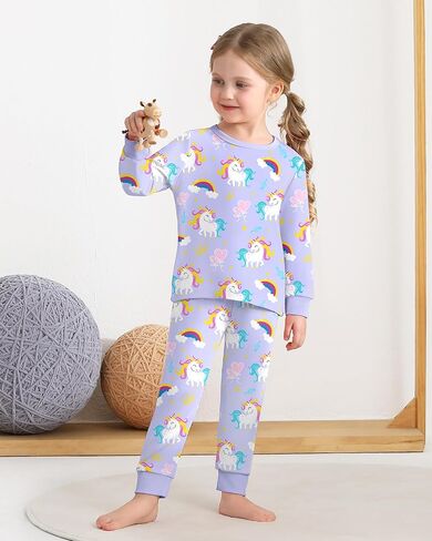 Mikrdoo طقم بيجامات للفتيات الصغيرات مكون من قطعتين بأكمام طويلة ملابس نوم ناعمة قابلة للتمدد للأطفال من عمر 12 شهرًا إلى 7 سنوات in Kuwait