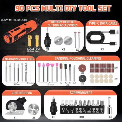 4-in-1 Mini Cordless Rotary Tool Set,5-speed USB Charging with 90 Accessories,4V Multi-Purpose Electric Rotary Tool for Sanding,Polishing,Drilling,Etching,Engraving,DIY Crafts in Saudi Arabia