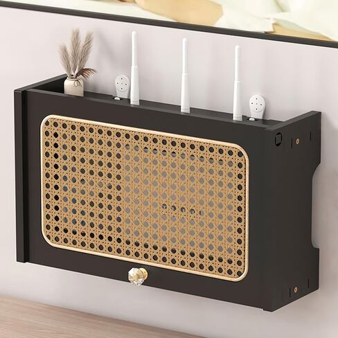 خزانة تخزين جهاز توجيه WiFi Rattan، ومخفي صندوق WiFi مثبت على الحائط، ومودم مزخرف وصندوق منظم للكابلات، سعة تحمل قوية، للمكتب والمنزل. أخضر 60x12x23 سم in Saudi Arabia