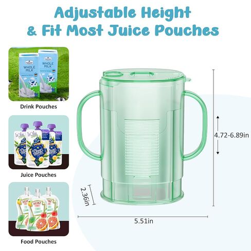 حامل أكياس مكون من قطعتين بدون ضغط لأكياس الطعام وصناديق المشروبات، حامل أكياس أطفال بارتفاع قابل للتعديل مع مقبض سهل الإمساك يسمح للطفل بالتغذية الذاتية وتجنب الفوضى ومستلزمات الأطفال الأساسية القابلة لإعادة الاستخدام in Kuwait