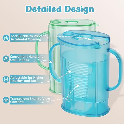 حامل أكياس مكون من قطعتين بدون ضغط لأكياس الطعام وصناديق المشروبات، حامل أكياس أطفال بارتفاع قابل للتعديل مع مقبض سهل الإمساك يسمح للطفل بالتغذية الذاتية وتجنب الفوضى ومستلزمات الأطفال الأساسية القابلة لإعادة الاستخدام in Kuwait