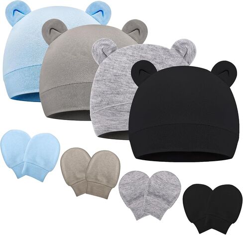 Newborn Baby Hat and Mittens Set, Infant Beanie Caps Newborn Essentials Must Haves for Baby Boy Girl 0-6 Months in Saudi Arabia