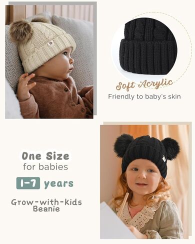 قبعة صغيرة مبطنة بالساتان للأطفال قبعة شتوية للأطفال الأولاد والبنات قبعة دافئة للأطفال مع آذان بوم بوم مزدوجة من 1 إلى 7 سنوات in Kuwait