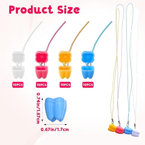 Teeth Saver Necklace 40 Pack Milk Tooth Storage Box Tooth Fairy Box Lost Teeth Holder Container Colorful Lovely Tooths Necklace Cases for Kids Keepsake Ornaments Treasure Party Supply Accessories in Saudi Arabia