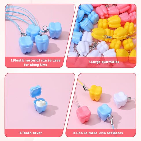 Teeth Saver Necklace 40 Pack Milk Tooth Storage Box Tooth Fairy Box Lost Teeth Holder Container Colorful Lovely Tooths Necklace Cases for Kids Keepsake Ornaments Treasure Party Supply Accessories in Saudi Arabia