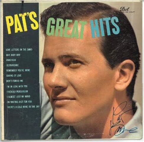 Athlon Sports CTBL-027342، توقيع بات بون، غلاف ألبوم Pats Great Hits لعام 1957 - سجل LP-Vinyl - رقم JSA EE57752 in Kuwait