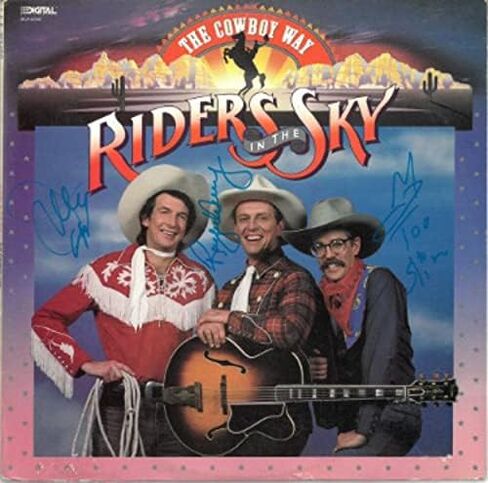 Athlon Sports CTBL-028864 رايدرز إن ذا سكاي موقعة 1987 غلاف ألبوم The Cowboy Way LP Vinyl & Record- JSA- Ranger Doug Too Slim & Joey The Cow Polka King ألبومات موسيقى التوقيع in Saudi Arabia