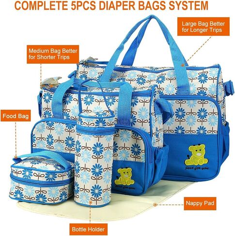 5Pcs Diaper Bag Tote Set,Large Mommy Bag with Portable Nappy Changing Pad,Pacifier Case,Travel Baby Bags for Mom in Saudi Arabia