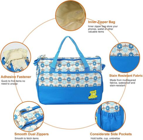 5Pcs Diaper Bag Tote Set,Large Mommy Bag with Portable Nappy Changing Pad,Pacifier Case,Travel Baby Bags for Mom in Saudi Arabia