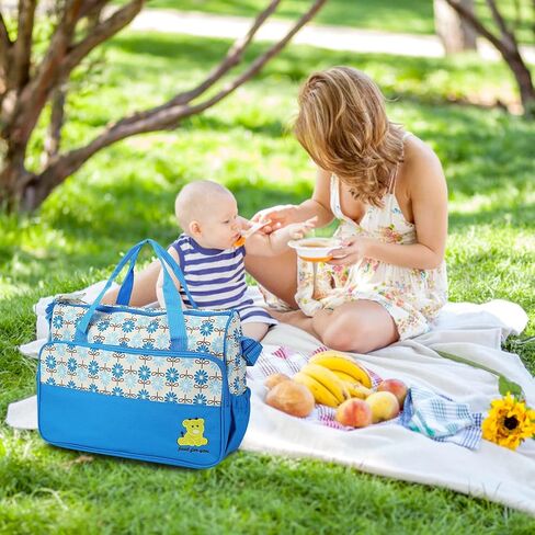 5Pcs Diaper Bag Tote Set,Large Mommy Bag with Portable Nappy Changing Pad,Pacifier Case,Travel Baby Bags for Mom in Saudi Arabia