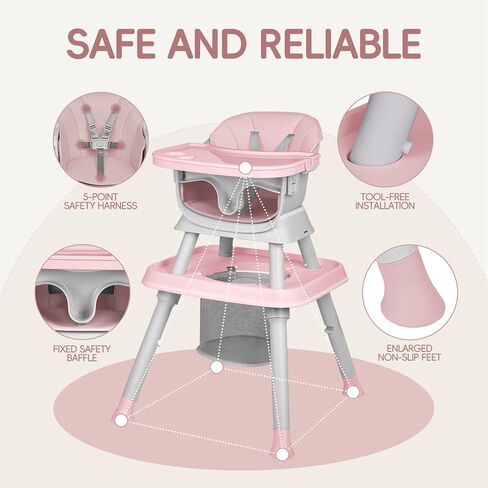 كرسي مرتفع 8 في 1 للرضع والأطفال الصغار، يتحول إلى مقعد معزّز لتناول الطعام، مجموعة طاولة وكرسي للأطفال، طاولة مكعبات بناء، طاولة تعلم للأطفال، صينية مزدوجة قابلة للإزالة، رمادي in Kuwait
