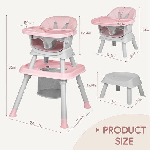 كرسي مرتفع 8 في 1 للرضع والأطفال الصغار، يتحول إلى مقعد معزّز لتناول الطعام، مجموعة طاولة وكرسي للأطفال، طاولة مكعبات بناء، طاولة تعلم للأطفال، صينية مزدوجة قابلة للإزالة، رمادي in Kuwait