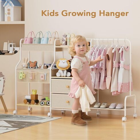 BBLIKE Diaper Caddy Organizer with Hanging Rack - 3 Tier Rolling Utility Cart with Drawers and Dividers for Baby Bottle Storage - Bedside Cart for Changing Station, Crib, Nursery, Bedroom, Beige in Kuwait