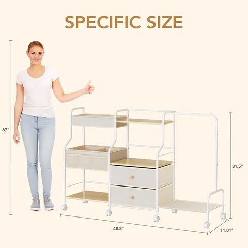 BBLIKE Diaper Caddy Organizer with Hanging Rack - 3 Tier Rolling Utility Cart with Drawers and Dividers for Baby Bottle Storage - Bedside Cart for Changing Station, Crib, Nursery, Bedroom, Beige in Kuwait