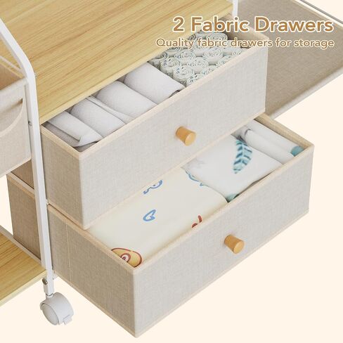 BBLIKE Diaper Caddy Organizer with Hanging Rack - 3 Tier Rolling Utility Cart with Drawers and Dividers for Baby Bottle Storage - Bedside Cart for Changing Station, Crib, Nursery, Bedroom, Beige in Kuwait