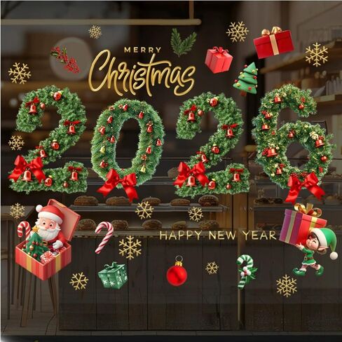 Christmas Window Stickers, 2026 Santa Claus, Pine Needle, Bell, Snowflake Stickers, Home Kitchen Decor Accessories Christmas Decorations in Kuwait