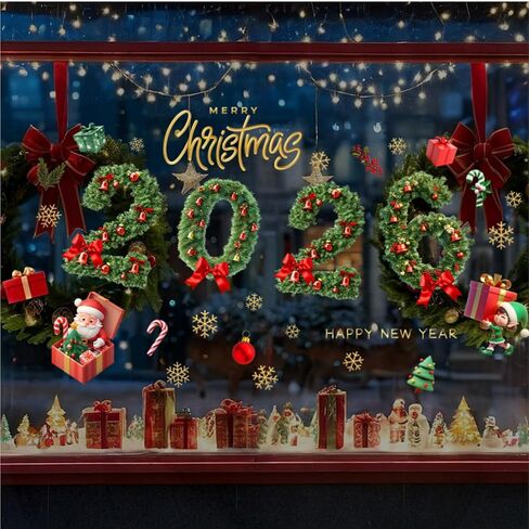 Christmas Window Stickers, 2026 Santa Claus, Pine Needle, Bell, Snowflake Stickers, Home Kitchen Decor Accessories Christmas Decorations in Kuwait