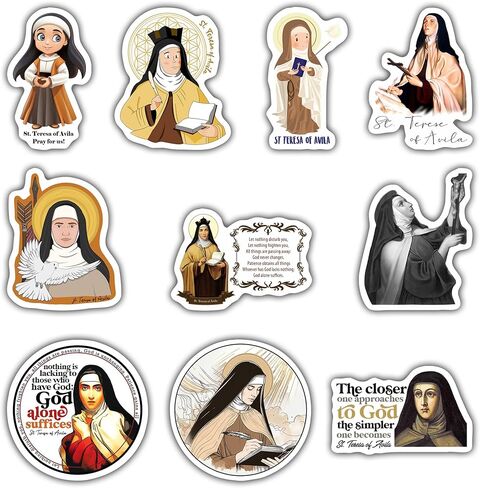 (10PCS) Saint Teresa of Avila Stickers - Christian Catholic Gift Waterproof Vinyl Sticker Decal for Laptop Water Bottle or Car 3 Inches in Kuwait