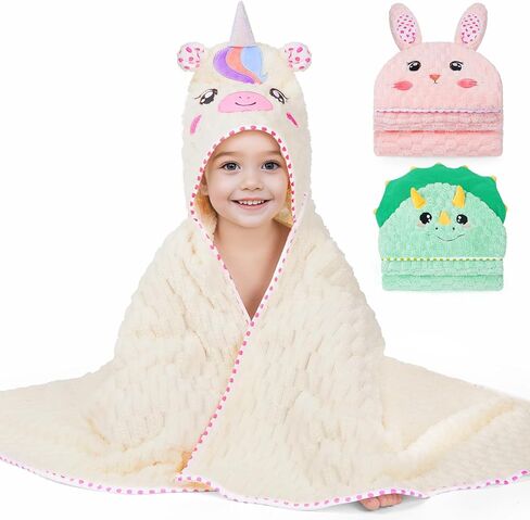 FIOBEE Toddler Bath Towel with Hood Baby Towels, 55x28 inch Large Soft Absorbent Kids Hooded Towels for 1-5 Years Old Baby Girls Boys Bath Beach Essentials Blanket, Pink Bunny in Kuwait
