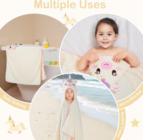 FIOBEE Toddler Bath Towel with Hood Baby Towels, 55x28 inch Large Soft Absorbent Kids Hooded Towels for 1-5 Years Old Baby Girls Boys Bath Beach Essentials Blanket, Pink Bunny in Kuwait