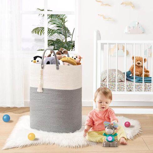 65L Woven Laundry Basket for Clothes, Large Rectangle Laundry Hampers with Beads Tassel, Nursery Storage Basket for Toys, Tall Dirty Clothes Hamper for Bedroom Aesthetic, Laundry Room Organization in Kuwait
