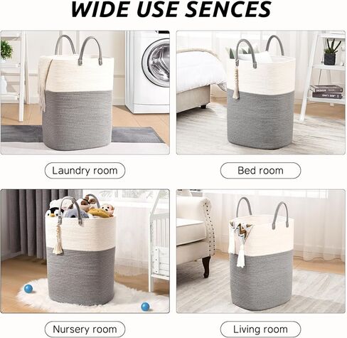 65L Woven Laundry Basket for Clothes, Large Rectangle Laundry Hampers with Beads Tassel, Nursery Storage Basket for Toys, Tall Dirty Clothes Hamper for Bedroom Aesthetic, Laundry Room Organization in Kuwait