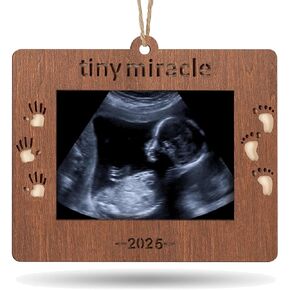 2025 Sonogram Picture Frame Tiny Miracle Ultrasound Christmas Ornament,Baby's First Wooden Christmas Keepsake Christmas Tree Decoration for Expecting Parents and Grandparents in Saudi Arabia