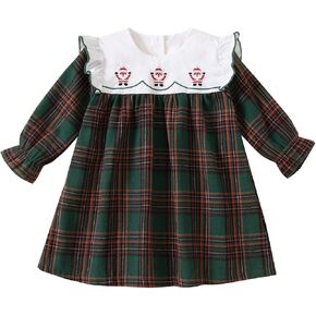 Toddler Baby Girls Christmas Outfit Plaid Dress Christmas Dress Santa Merry Embroidered Fall Winter Holiday Dresses in Saudi Arabia