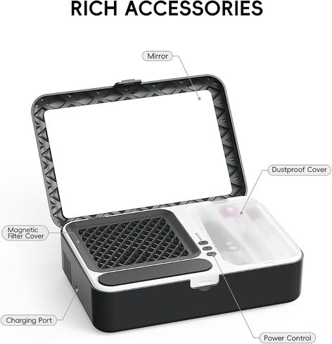 Portable Nail Dust Collector Deluxe Kit, Rechargeable Cordless Nail Quiet Vacuum Fan Cleaner with Mirror & Reusable Filters, Rich Nail Tech Tools, Compact Travel Size, Best Gifts for Women Teen Girls in Saudi Arabia