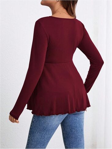 MakeMeChic Women's Maternity Shirts Mesh V Neck Tie Front Ruched Ruffle Long Sleeve Pregnancy Tops in Saudi Arabia