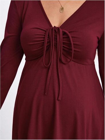 MakeMeChic Women's Maternity Shirts Mesh V Neck Tie Front Ruched Ruffle Long Sleeve Pregnancy Tops in Saudi Arabia