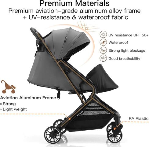 Gromast Compact Fold Baby Stroller, Lightweight Travel Toddler Stroller with One-Click Fold, Extendable UPF50+ Canopy, Cup Holder, UV Protected and Waterproof, One-Hand Folding - Gray in Saudi Arabia