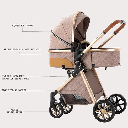 Baby Stroller 2 in 1 Baby Prams Pushchair Function, Foldable, Portable, Safe & Comfortable, for Infant Toddler Aged 0-36 Months (White) in Saudi Arabia