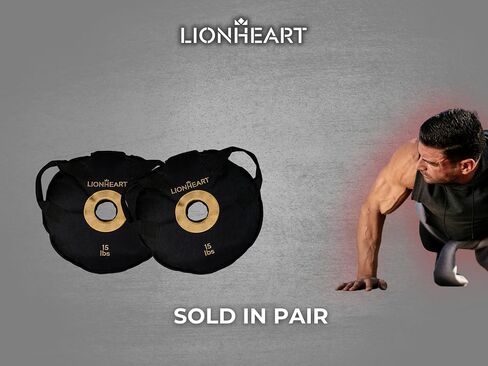 مجموعة لوحات وزن كيس الرمل من Lionheart | أكياس الرمل للتمرين | لوحات ممتصة للصدمات لصالة الألعاب الرياضية المنزلية | حقيبة رمل مناسبة للسفر للياقة البدنية وتدريب الأثقال | أطباق غير مملوءة 10، 15، 25، 35، 45 رطلاً (مجموعة من 2) in Kuwait