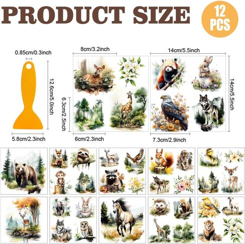 AHANDMAKER 12 Sheets Animals Rub On Transfer Stickers with Scraper, Forest Animals Stickers Furniture Decal for Bookstore, Study Room, Nursery School, Window Decoration, 5.5x5.5 in Saudi Arabia