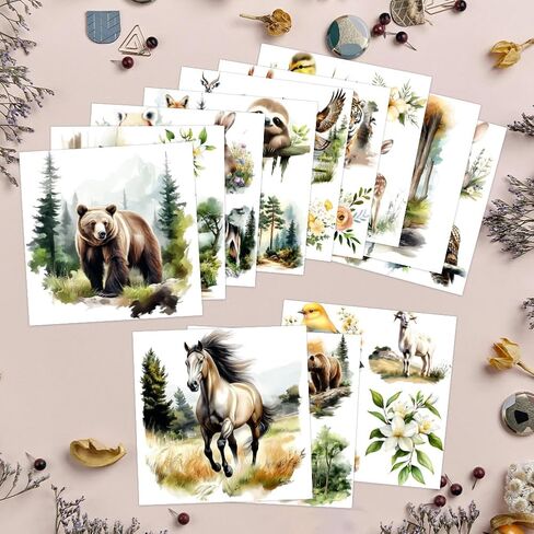 AHANDMAKER 12 Sheets Animals Rub On Transfer Stickers with Scraper, Forest Animals Stickers Furniture Decal for Bookstore, Study Room, Nursery School, Window Decoration, 5.5x5.5 in Saudi Arabia