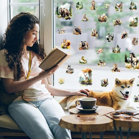 AHANDMAKER 12 Sheets Animals Rub On Transfer Stickers with Scraper, Forest Animals Stickers Furniture Decal for Bookstore, Study Room, Nursery School, Window Decoration, 5.5x5.5 in Saudi Arabia