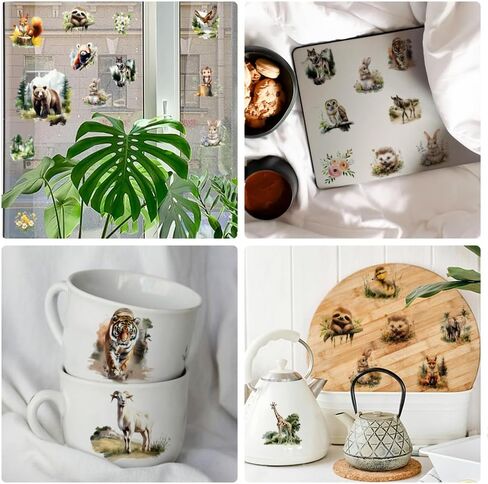 AHANDMAKER 12 Sheets Animals Rub On Transfer Stickers with Scraper, Forest Animals Stickers Furniture Decal for Bookstore, Study Room, Nursery School, Window Decoration, 5.5x5.5 in Saudi Arabia