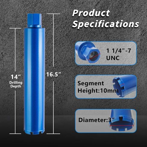2" Wet Core Drill Bits for Reinforced Concrete, Hard Masonry, Brick, Block, Stone, 14" Drilling Depth, 1-1/4"-7 Thread in Saudi Arabia