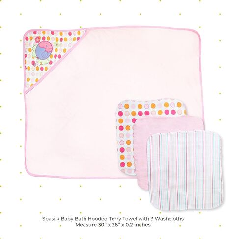 مجموعة منشفة حمام ومناشف بغطاء للرأس من سباسيلك لحديثي الولادة، منشفة أطفال تيري ناعمة و3 مناشف أطفال، أساسيات الطفل، مثالية، مقاس واحد، فراشة وردية in Kuwait
