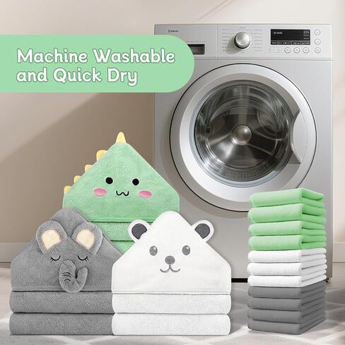 14 PCS Baby Towels, 3 PCS Soft Hooded Baby Towels & 11 PCS Washcloths, Baby Bath Towels for Newborns, Infants & Toddlers, Ultra Absorbent, Cute Baby Towel Gift for Boys & Girls in Saudi Arabia