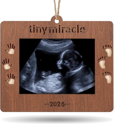 2025 Sonogram Picture Frame Tiny Miracle Ultrasound Christmas Ornament,Baby's First Wooden Christmas Keepsake Christmas Tree Decoration for Expecting Parents and Grandparents in Saudi Arabia