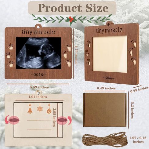 2025 Sonogram Picture Frame Tiny Miracle Ultrasound Christmas Ornament,Baby's First Wooden Christmas Keepsake Christmas Tree Decoration for Expecting Parents and Grandparents in Saudi Arabia
