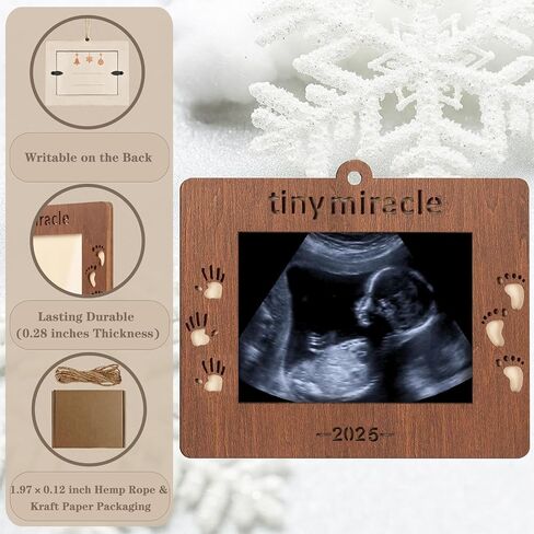 2025 Sonogram Picture Frame Tiny Miracle Ultrasound Christmas Ornament,Baby's First Wooden Christmas Keepsake Christmas Tree Decoration for Expecting Parents and Grandparents in Saudi Arabia