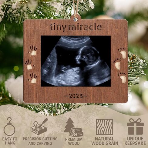 2025 Sonogram Picture Frame Tiny Miracle Ultrasound Christmas Ornament,Baby's First Wooden Christmas Keepsake Christmas Tree Decoration for Expecting Parents and Grandparents in Saudi Arabia