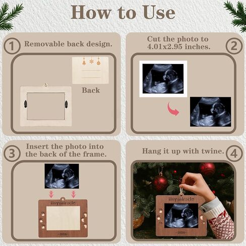2025 Sonogram Picture Frame Tiny Miracle Ultrasound Christmas Ornament,Baby's First Wooden Christmas Keepsake Christmas Tree Decoration for Expecting Parents and Grandparents in Saudi Arabia