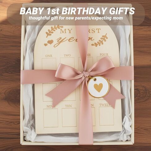 لوحة صور My First Year، إطار عرض خشبي كبير لطفل رضيع لمدة 12 شهرًا، ديكورات عيد الميلاد الأول هدية تذكارية لحضانة فتاة صبي للأم الجديدة، ألبوم صوري الأول للطفل in Kuwait
